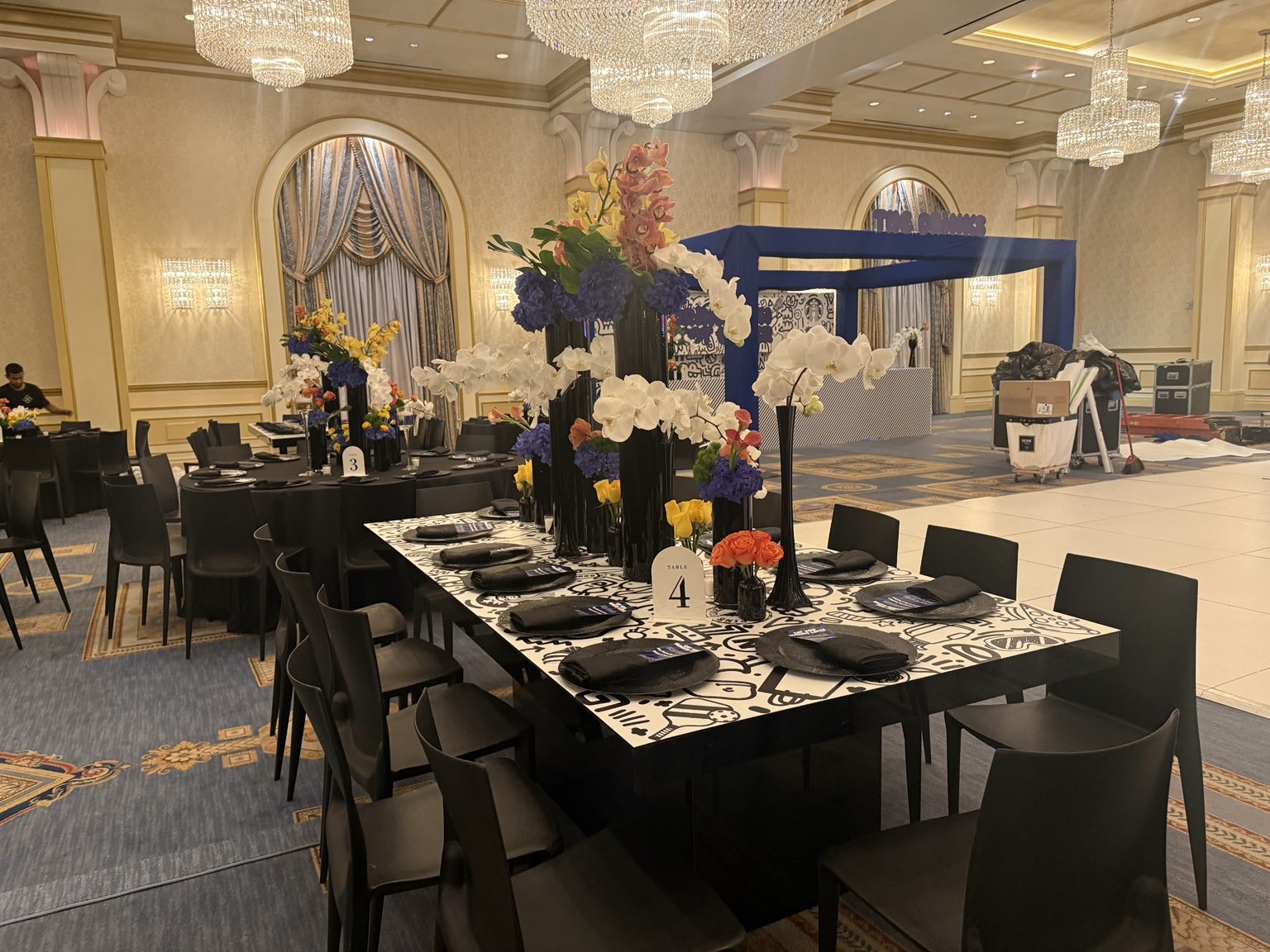 Elegant ballroom prepared for an event