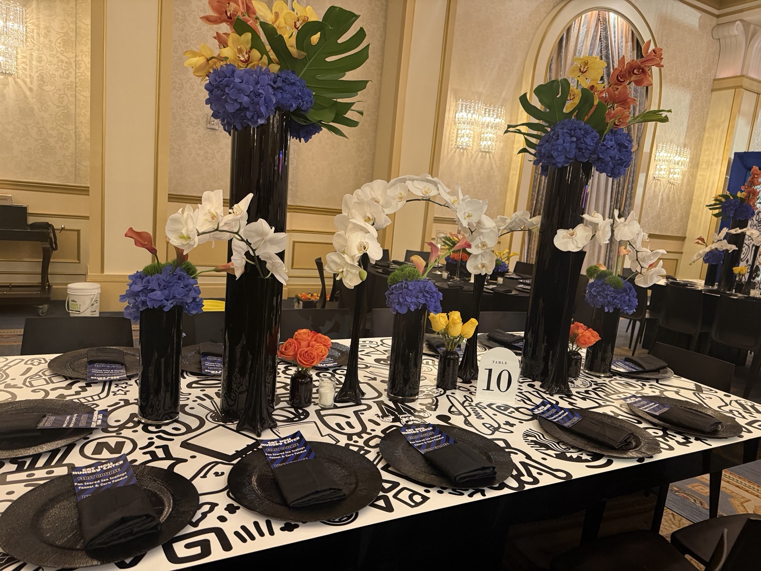 Colorful floral banquet table setting